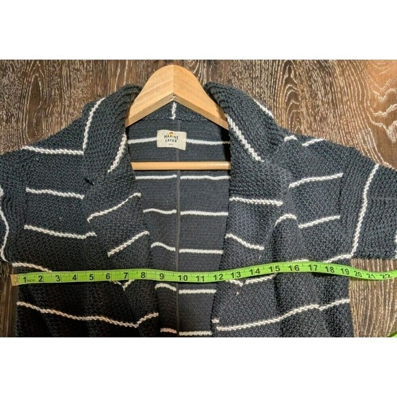 Marine LAYER LONG SLEEVE CARDIGAN Sz Small STRIPES COLLAR POCKETS Heavy KNIT SWE - Picture 6 of 8